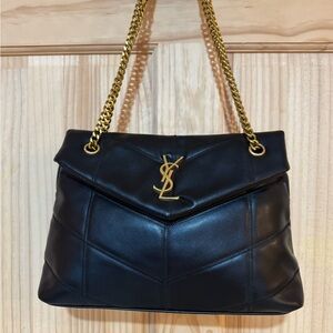 Yves Saint Laurent Black Quilted Shoulder Bag with Gold Chain